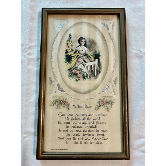 The Buzza Company Other - Vintage Buzza Company Mother Dear Framed Poem Lithograph Wall Art Craftacres 5x9